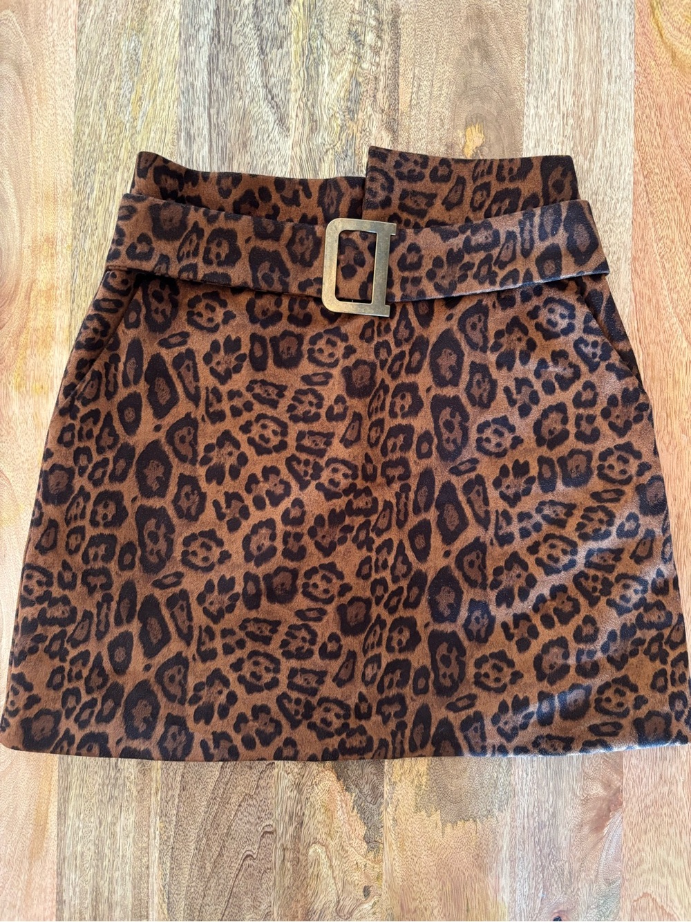 Leopard Print Brown Mini Skirt with Belt